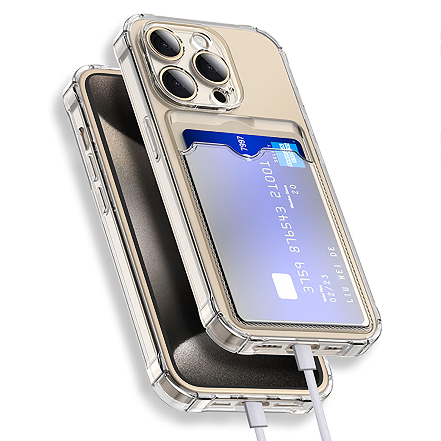 iPhone 13 Pro Stöttåligt Skal med Kortfack - Transparent