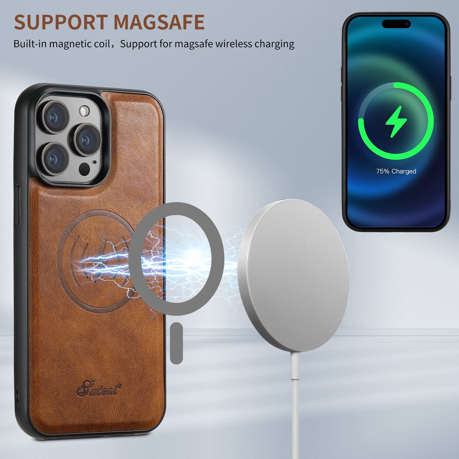 iPhone 15 Pro 2in1 Magsafe Skal med Korthållare-Mörkbrun