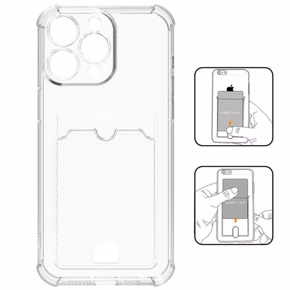 iPhone 16 Pro Stöttåligt Skal med Kortfack-Transparent