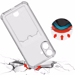 iPhone 16 Plus Stöttåligt Skal med Kortfack-Transparent grå