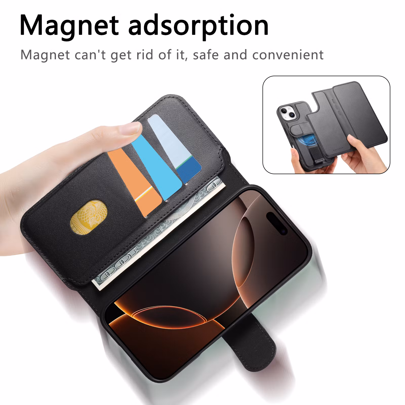 iPhone 15 Plånbok med MagSafe-skal & fingerband Svart