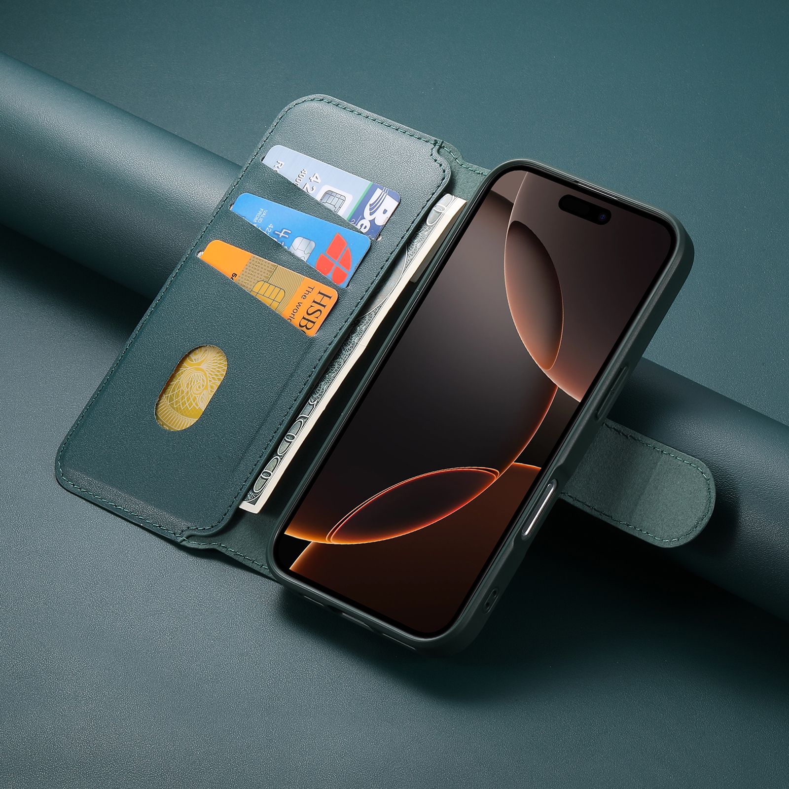 iPhone 17 Plånbok med MagSafe-skal & fingerband Grön