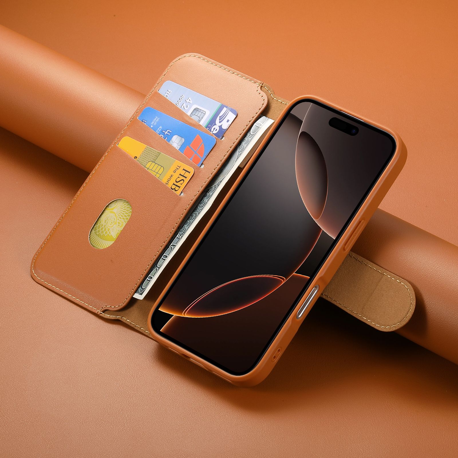 iPhone 17 Plånbok med MagSafe-skal & fingerband Brun