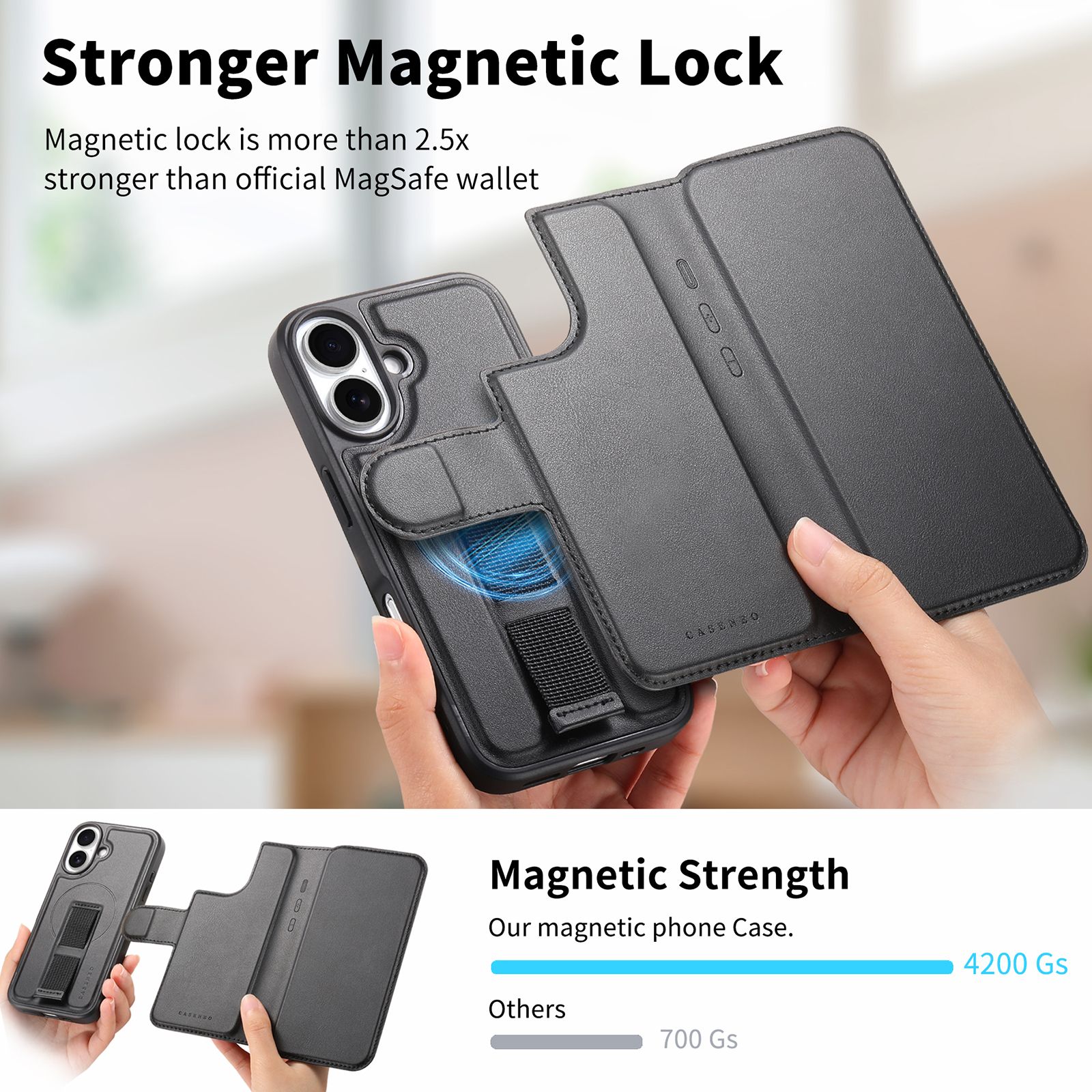 iPhone 17 Plånbok med MagSafe-skal & fingerband Svart