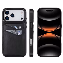 Phone 17 Pro Max-skal i svart läderlook med två kortfack.