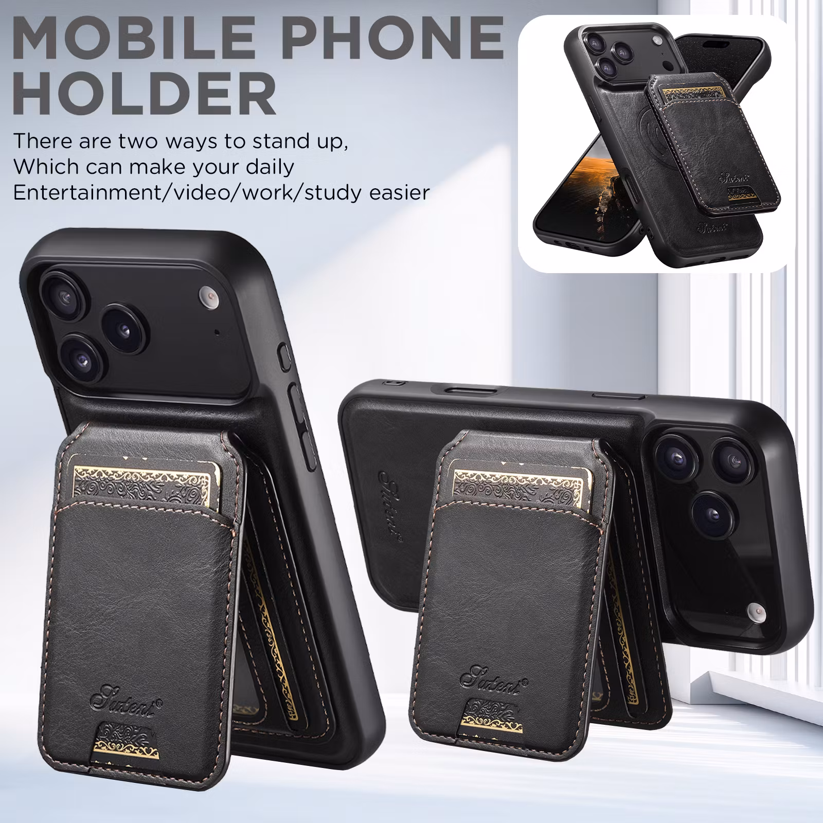 iPhone 17 Pro 2in1 Magnet-skal med Korthållare-Svart