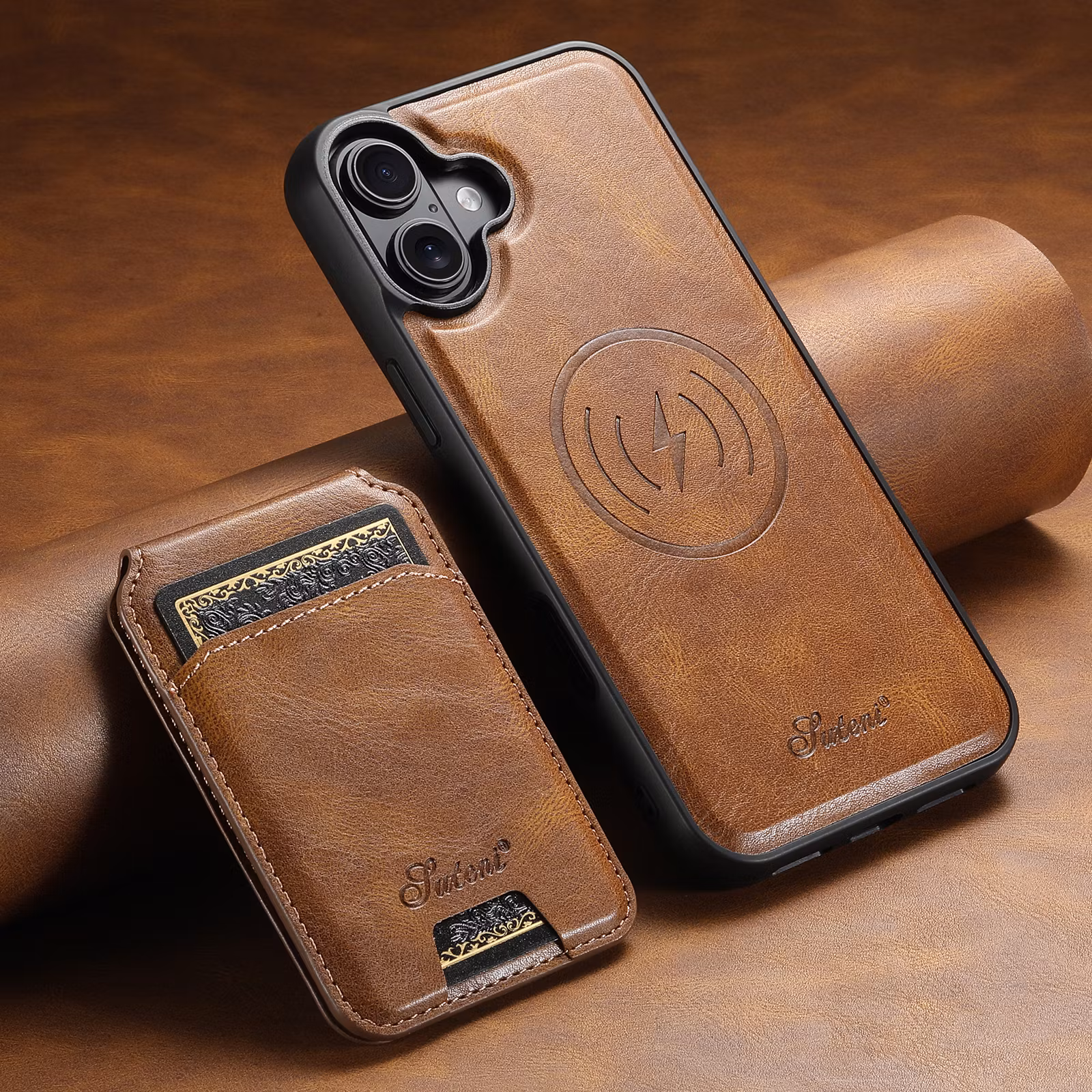 iPhone 16 2in1 Magnet-skal med Korthållare-Mörkbrun