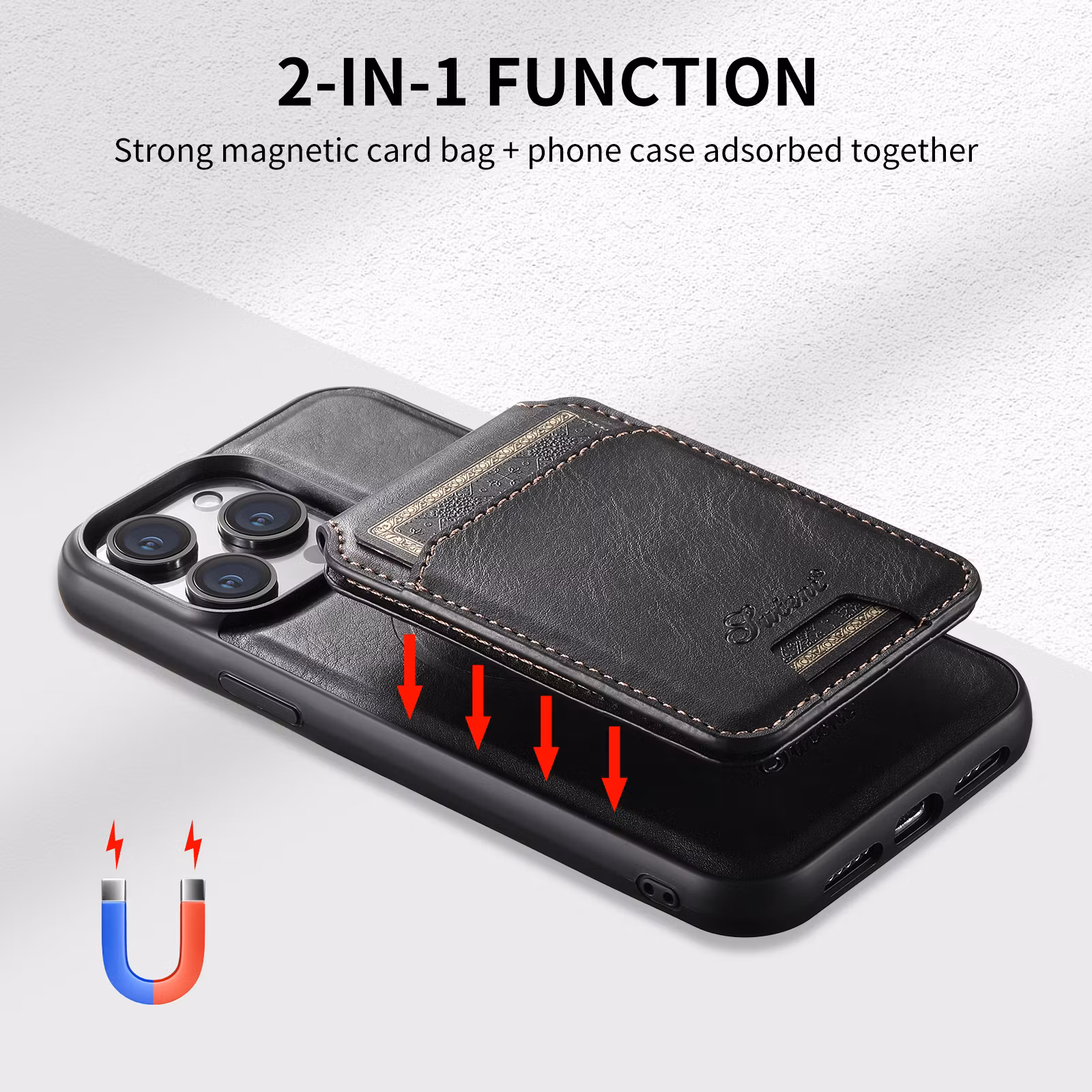 iPhone 16 Pro Max 2in1 Magnet-skal med Korthållare-Svart