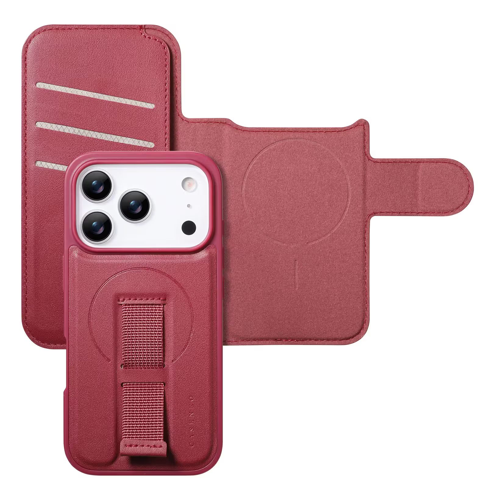 iPhone 18 Pro Max Plånbok med MagSafe-skal & fingerband Röd