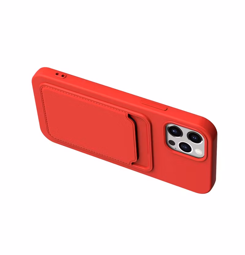 iPhone 13 Pro Max Soft Silicone Shockproof Cover with Wallet Card Slot Red