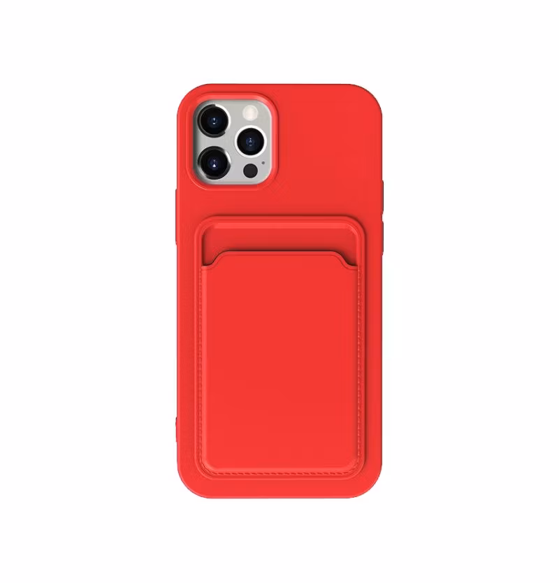 iPhone 13 Pro Max Soft Silicone Shockproof Cover with Wallet Card Slot Red