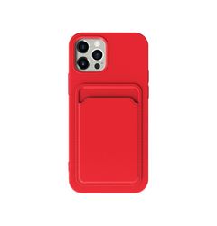 iPhone 13 Pro Max Soft Silicone Shockproof Cover with Wallet Card Slot Red