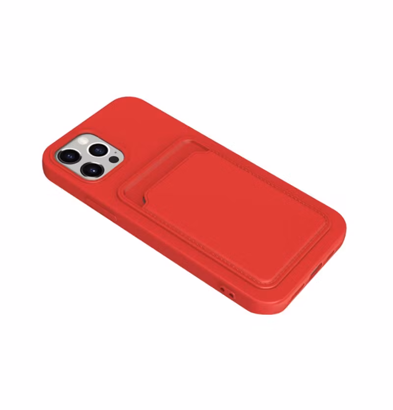 iPhone 13 Pro Max Soft Silicone Shockproof Cover with Wallet Card Slot Red
