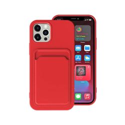 iPhone 13 Pro Max Soft Silicone Shockproof Cover with Wallet Card Slot Red