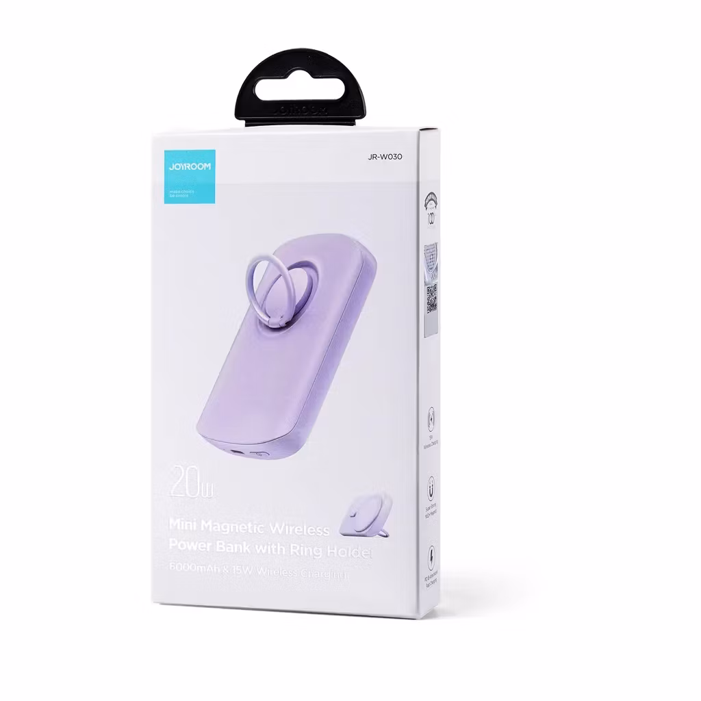 Magnetic Wireless 20W, 6000mAh Powerbank with Ring Holder - Lila