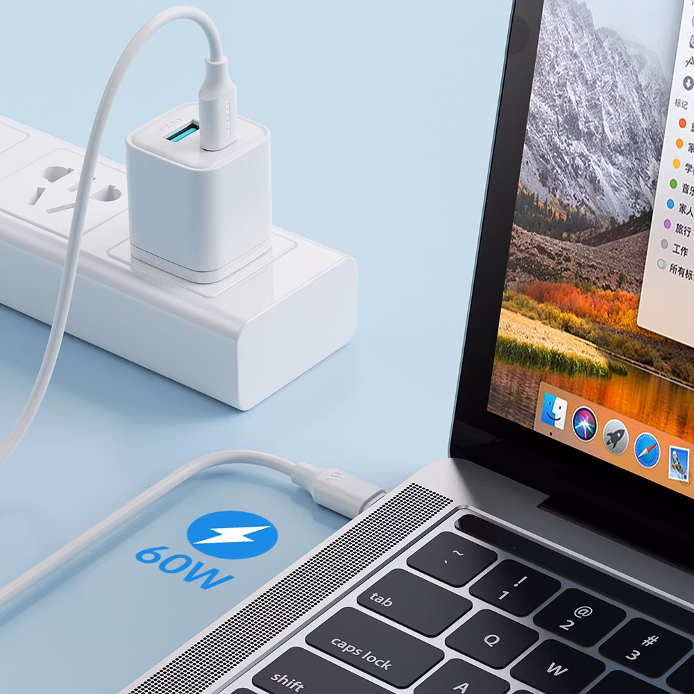 USB-C TILL USB-C 60W KABEL 1M VIT