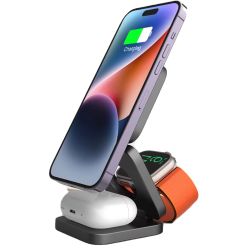 3-i-1 vikbar magnetisk trådlös iPhone iWatch Airpods Laddare & Stativ