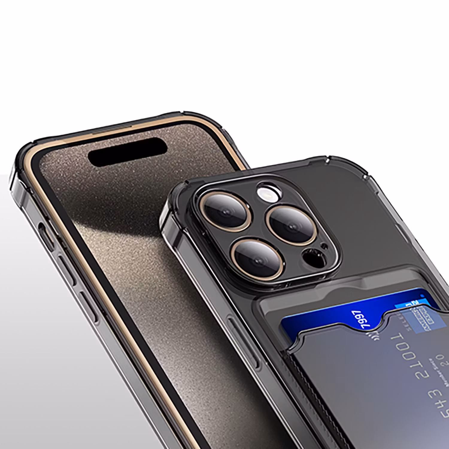 iPhone 15 Pro Max Stöttåligt Skal med Kortfack-Transparent Grå