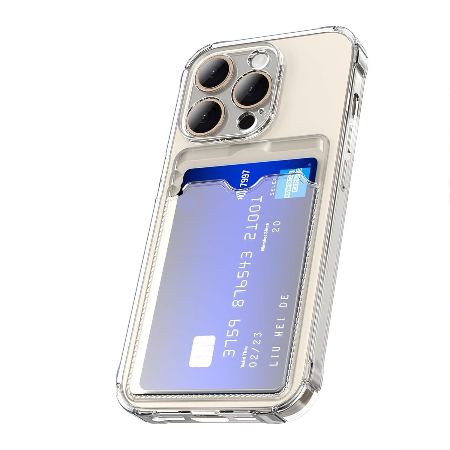 iPhone 15 Pro Max Stöttåligt Skal med Kortfack-Transparent