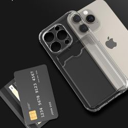 iPhone 14 Pro Max Stöttåligt Skal med Kortfack - Transparent