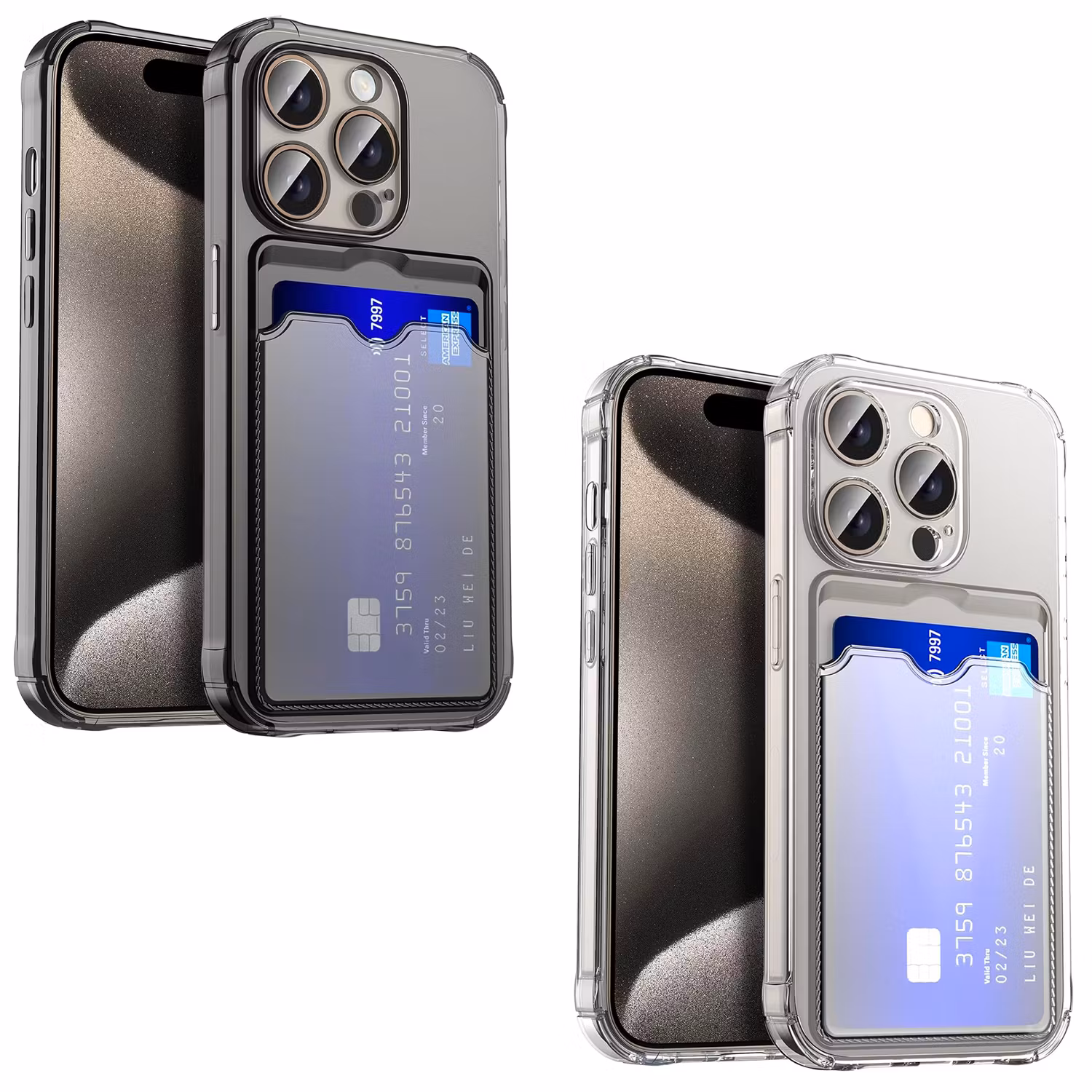 iPhone 14 Pro Max Stöttåligt Skal med Kortfack - Transparent