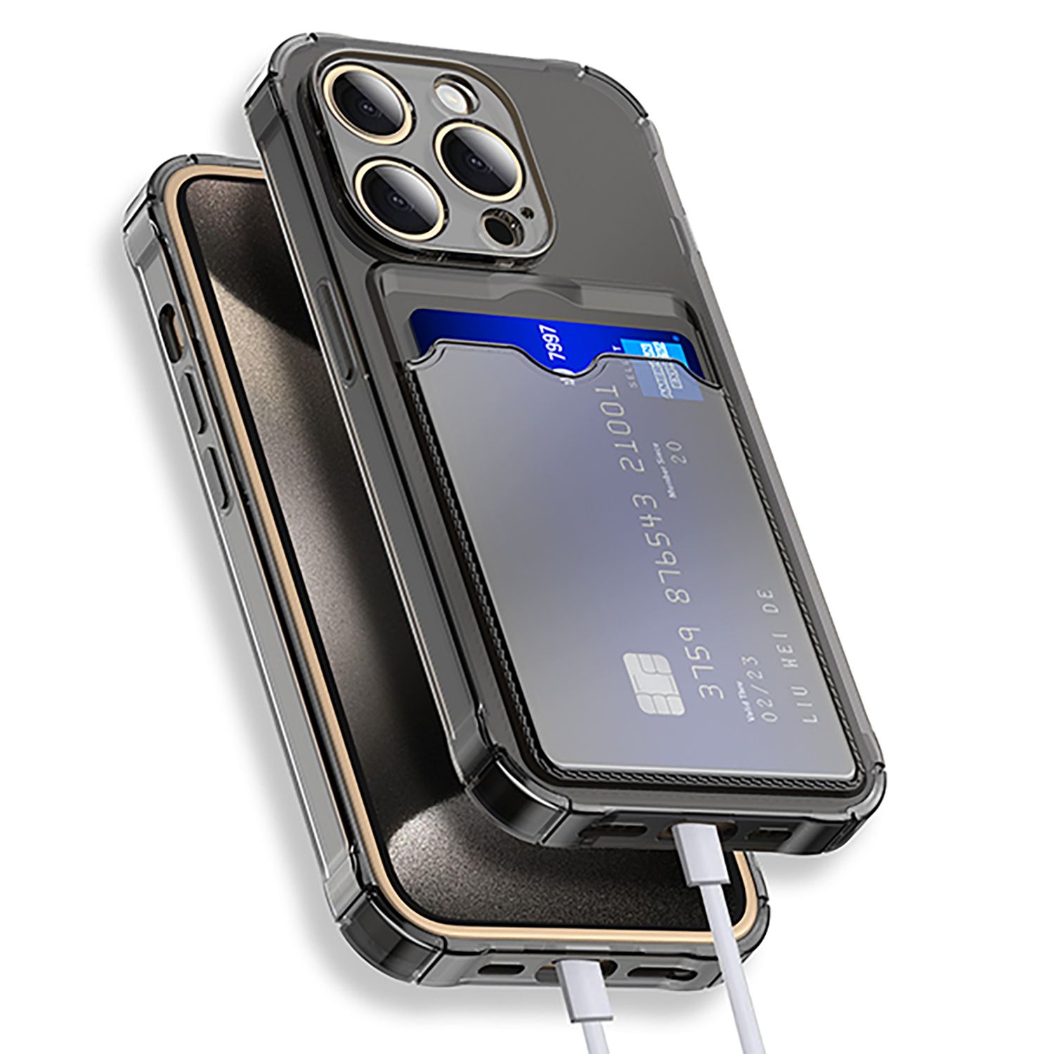 iPhone 14 Pro Max Stöttåligt Skal med Kortfack - Grå