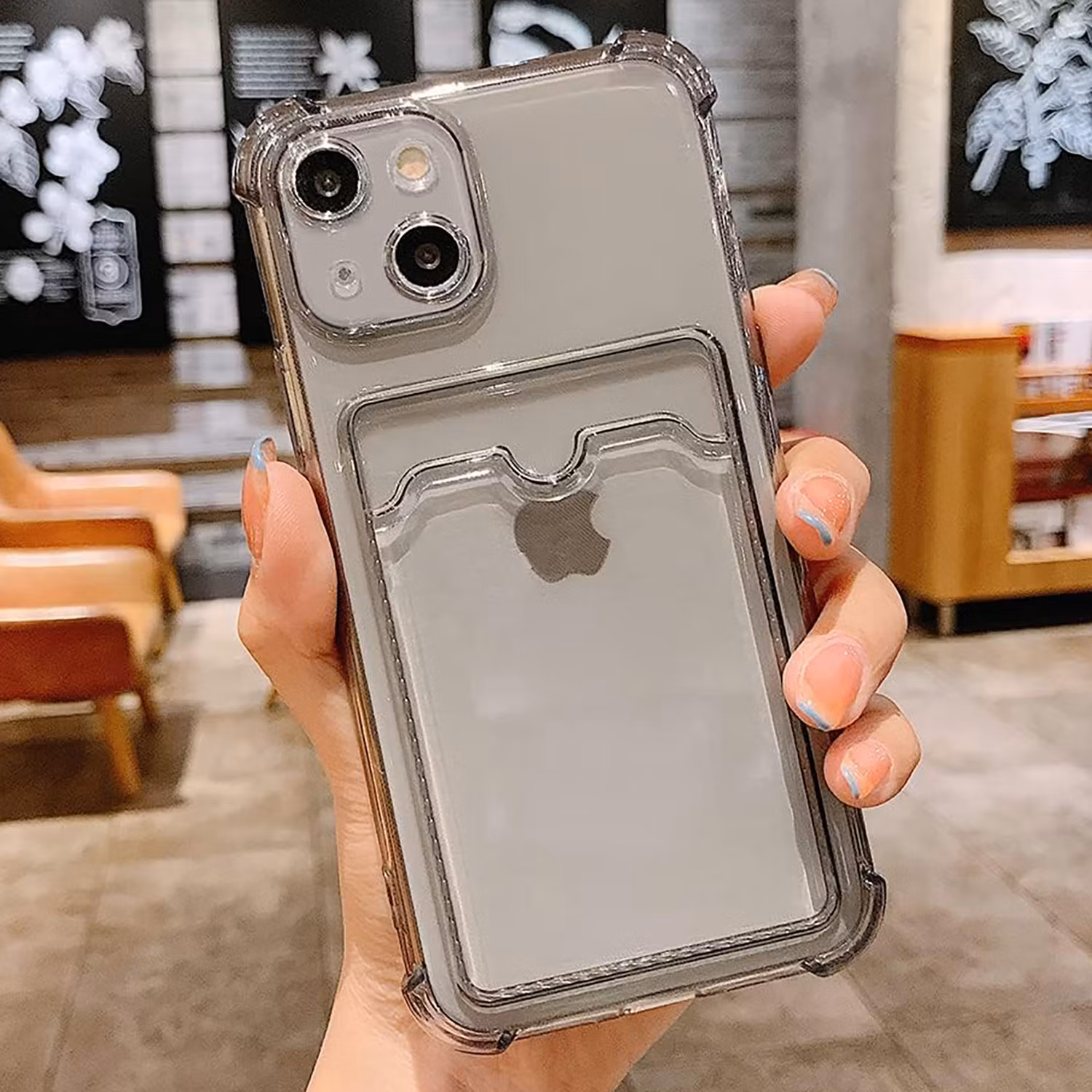 iPhone 14 Stöttåligt Skal med Kortfack - grå