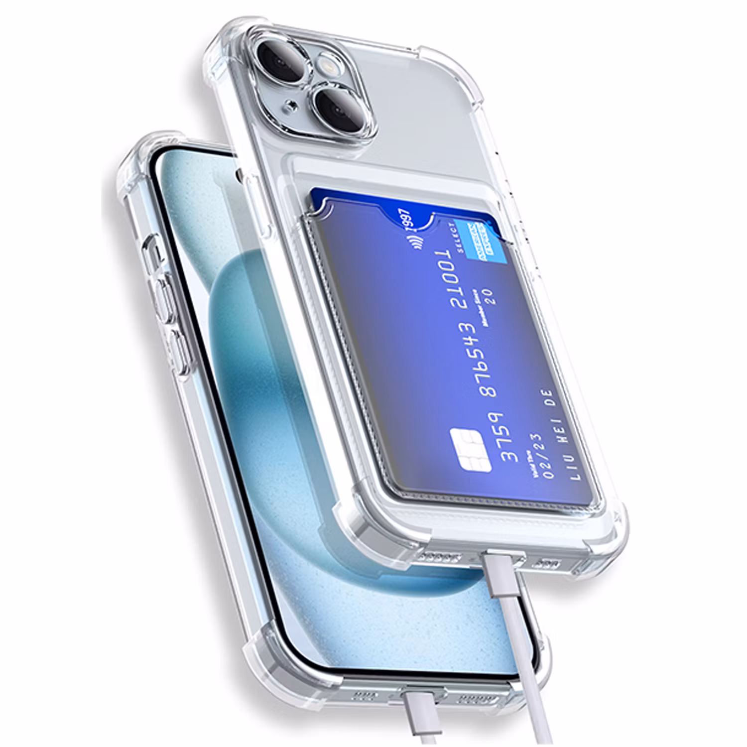iPhone 15 Stöttåligt Skal med Kortfack-Transparent