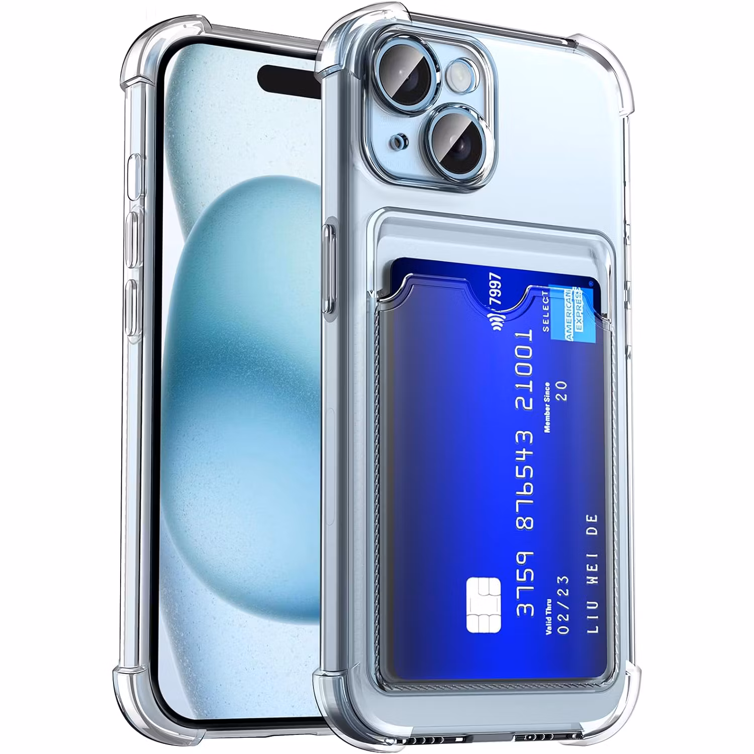 iPhone 15 Stöttåligt Skal med Kortfack-Transparent