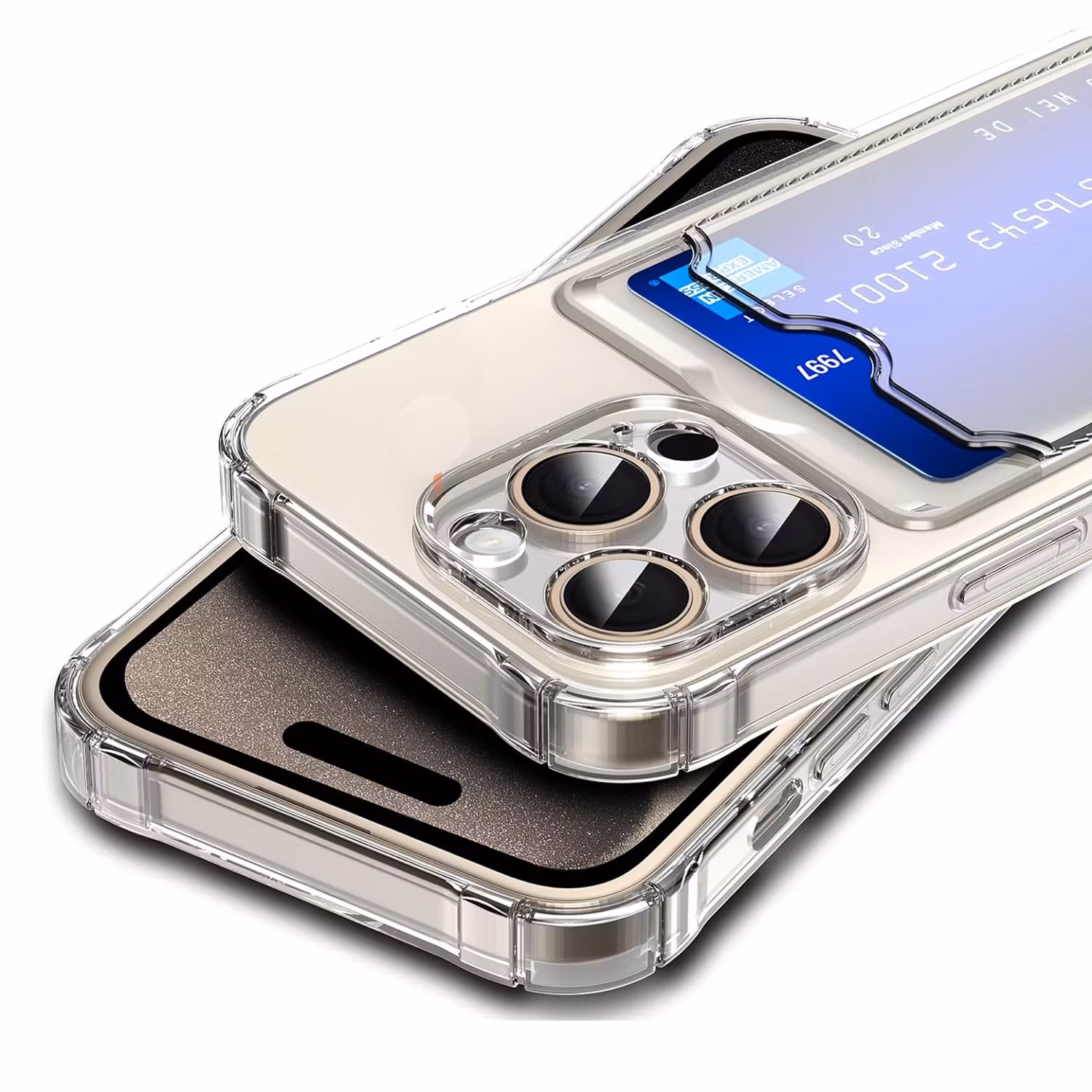 iPhone 15 Pro Stöttåligt Skal med Kortfack-Transparent