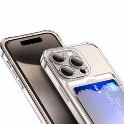 iPhone 15 Pro Stöttåligt Skal med Kortfack-Transparent