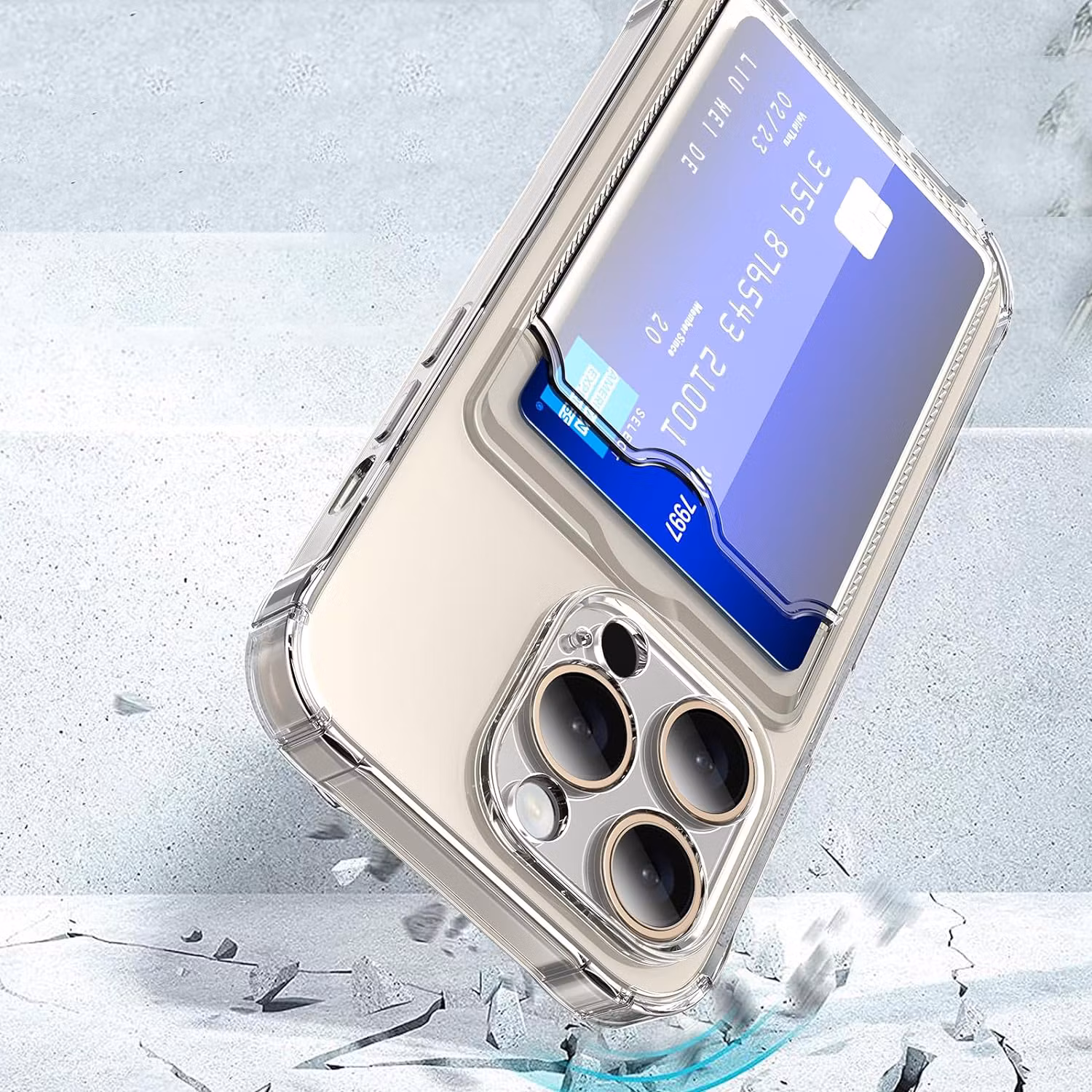 iPhone 15 Pro Stöttåligt Skal med Kortfack-Transparent