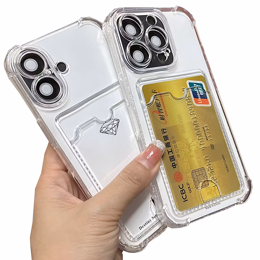 iPhone 16 Plus Stöttåligt Skal med Kortfack-Transparent