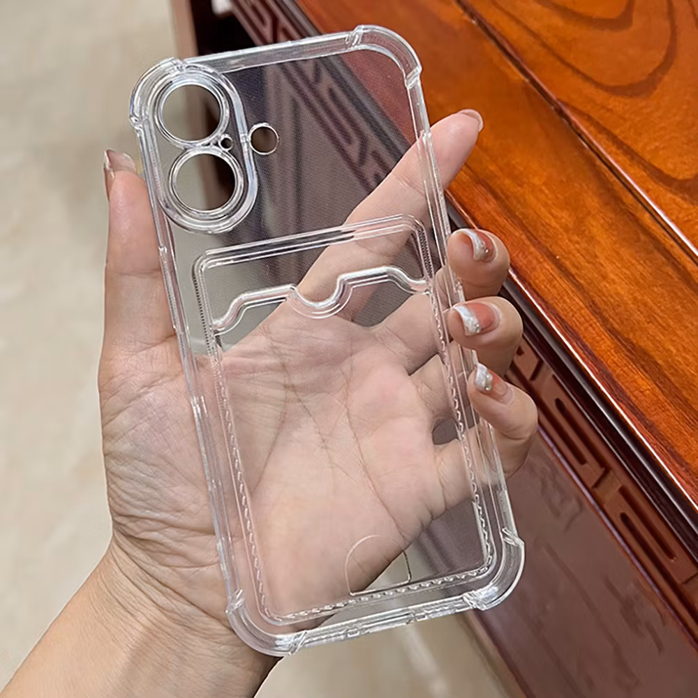 iPhone 16 Plus Stöttåligt Skal med Kortfack-Transparent