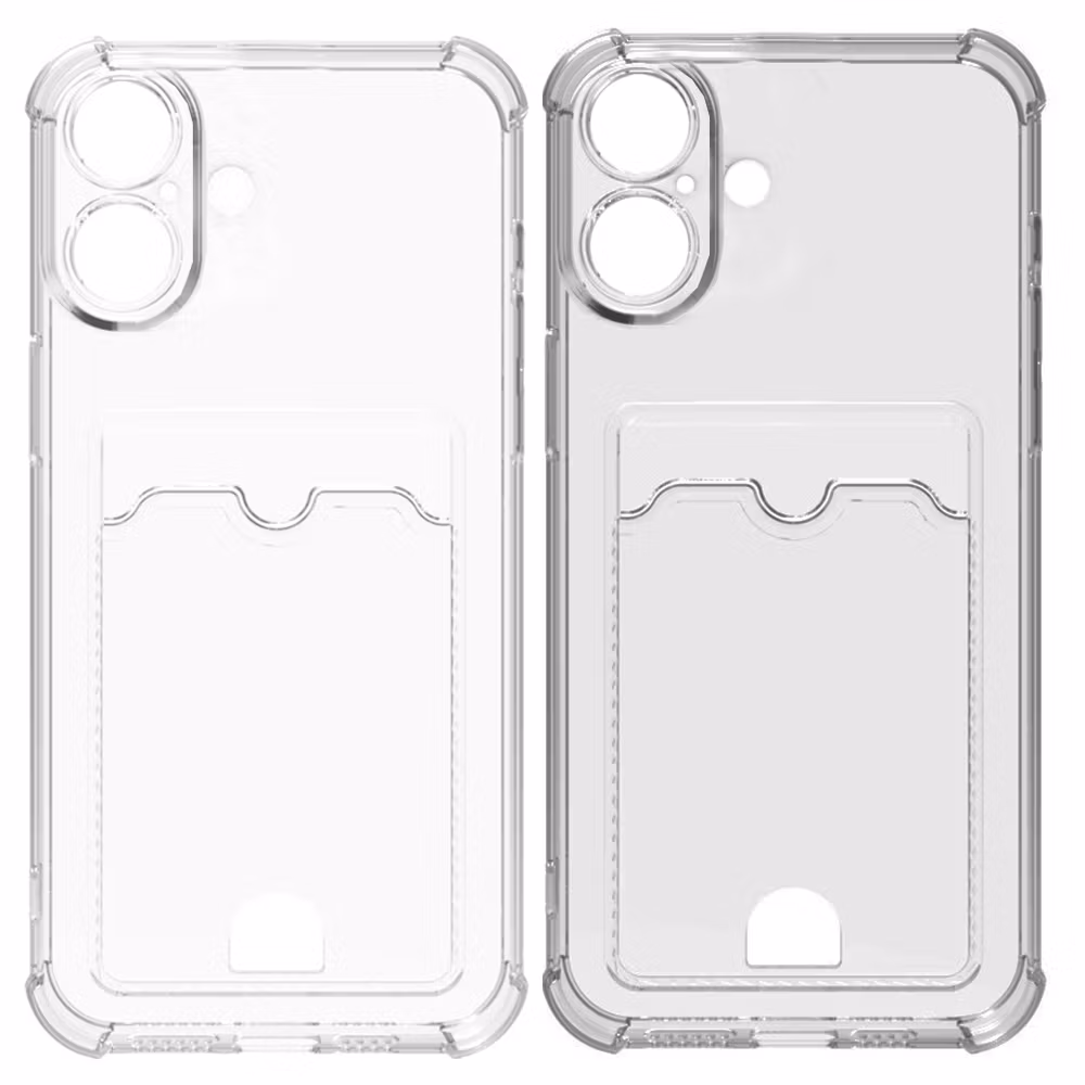 iPhone 16 Stöttåligt Skal med Kortfack-Transparent grå