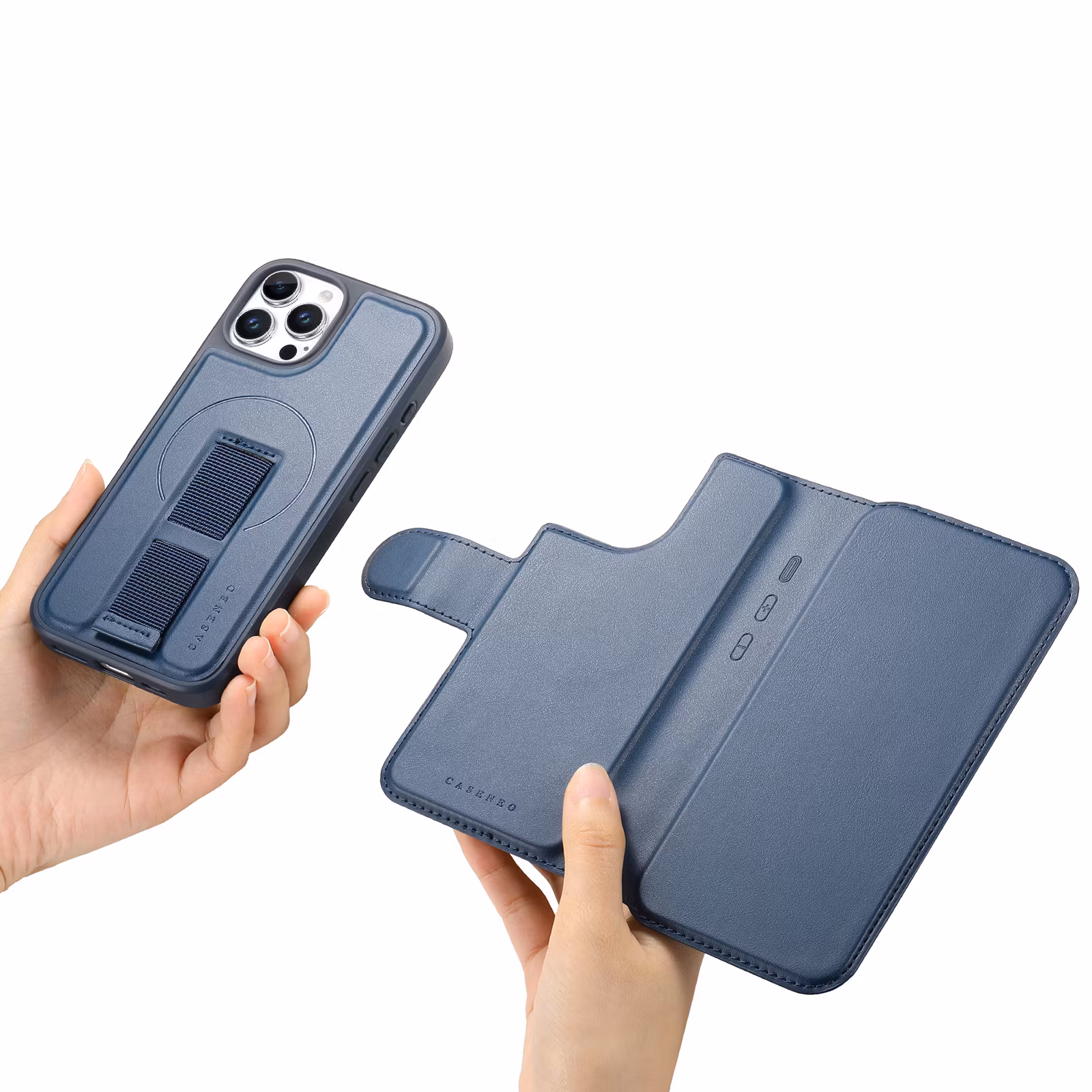 iPhone 12-12 Pro Plånbok med MagSafe-skal & fingerband Blå