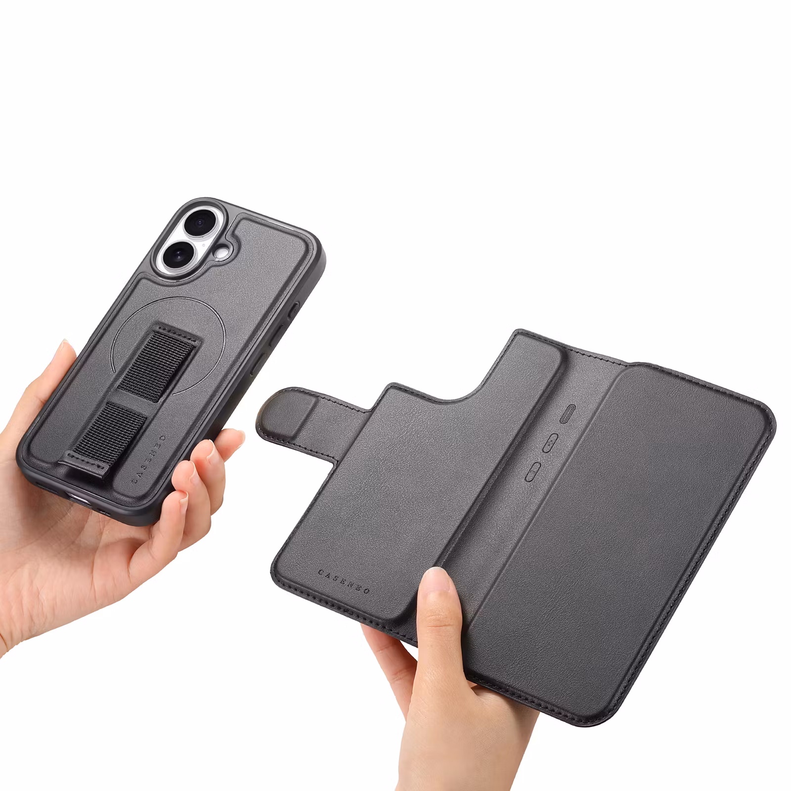 iPhone 16 Plånbok med MagSafe-skal & fingerband Svart