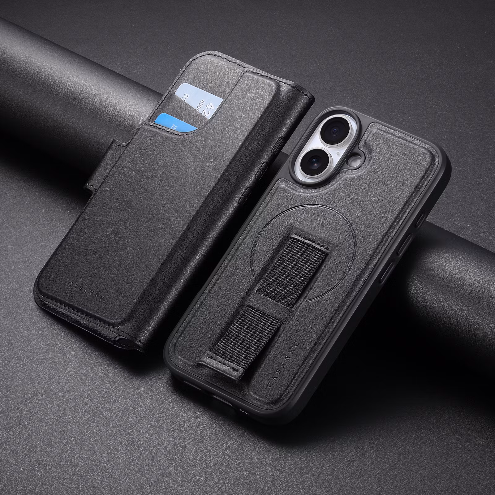 iPhone 16 Plånbok med MagSafe-skal & fingerband Svart