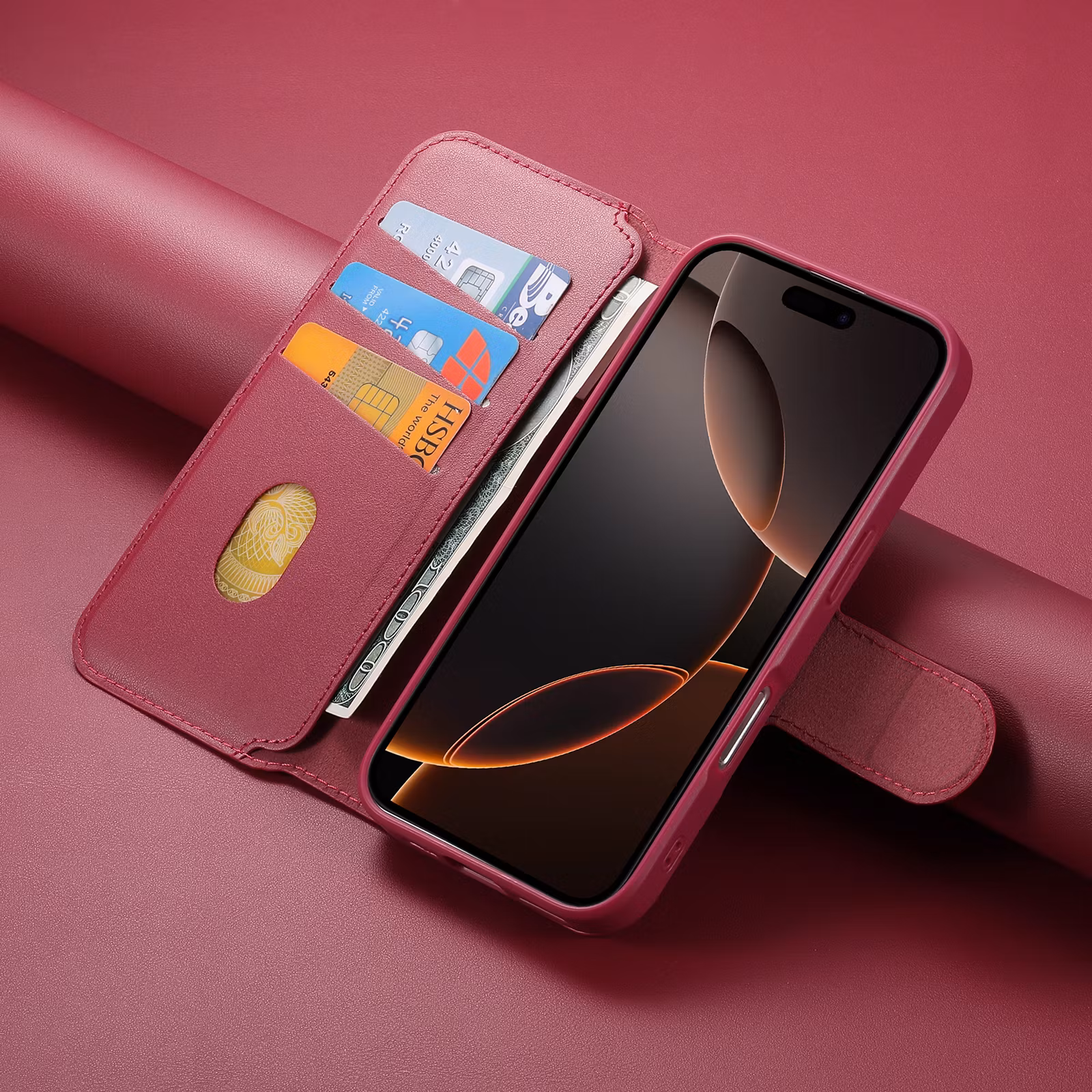 iPhone 16 Plånbok med MagSafe-skal & fingerband Röd