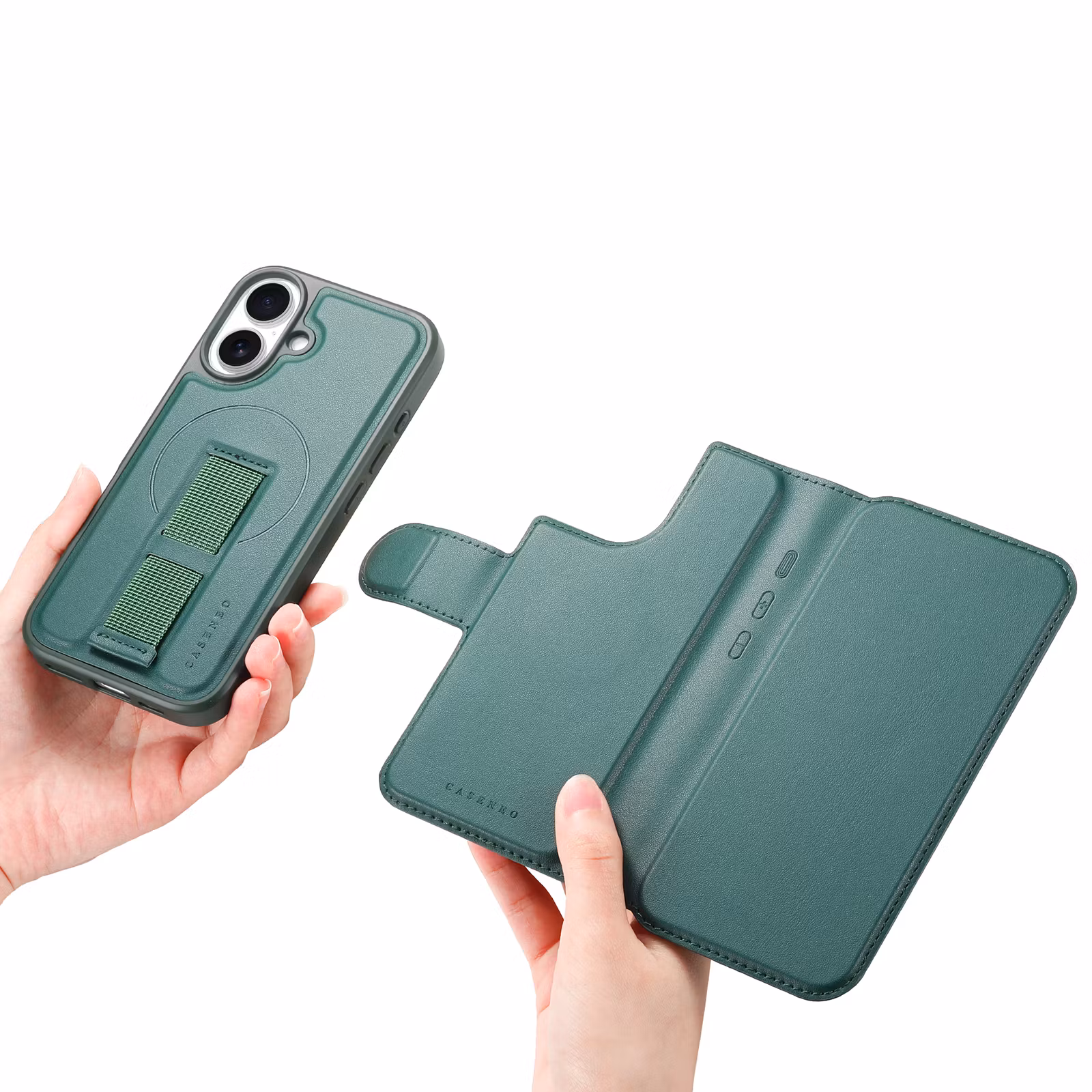 iPhone 16 Plånbok med MagSafe-skal & fingerband Grön