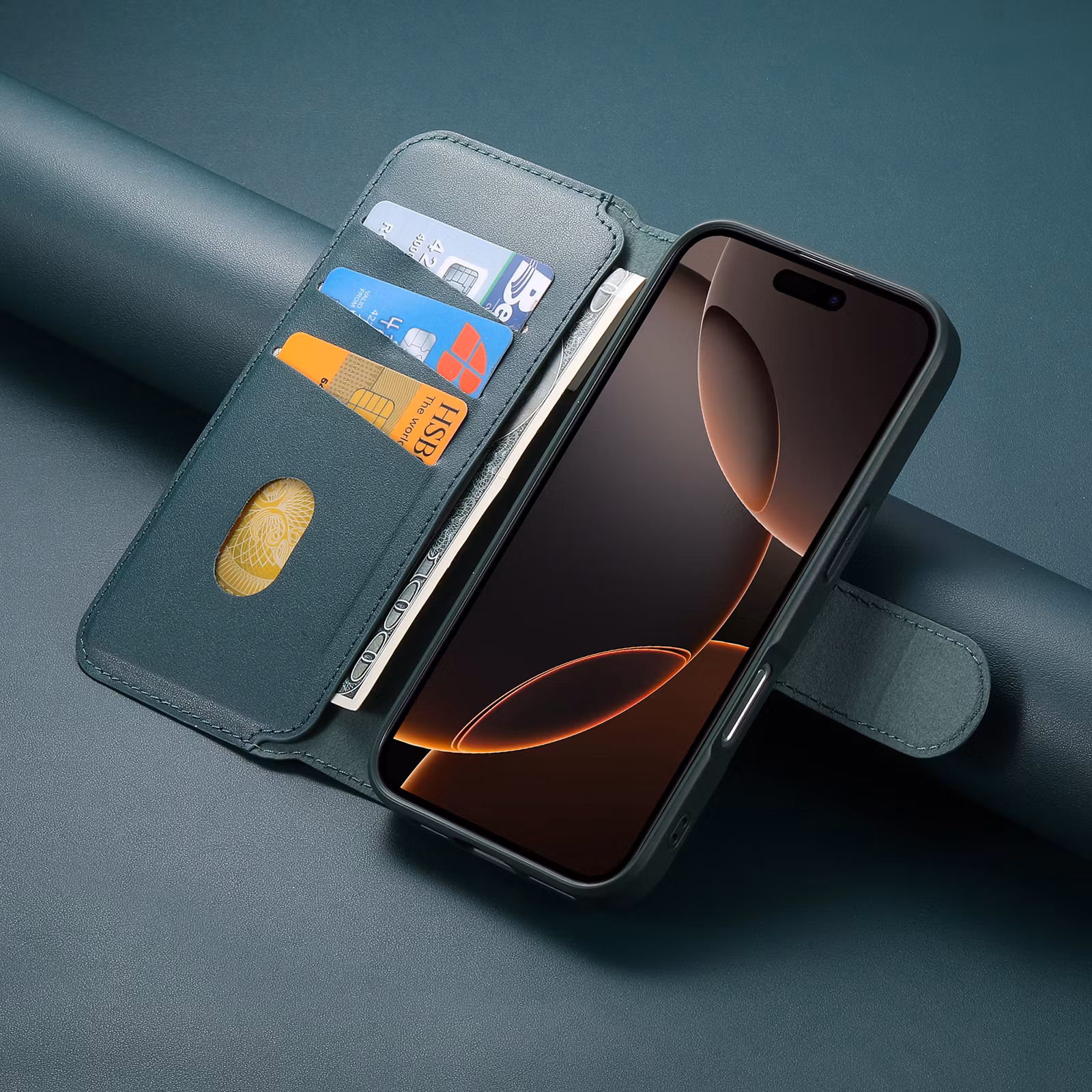 iPhone 16 Plånbok med MagSafe-skal & fingerband Grön