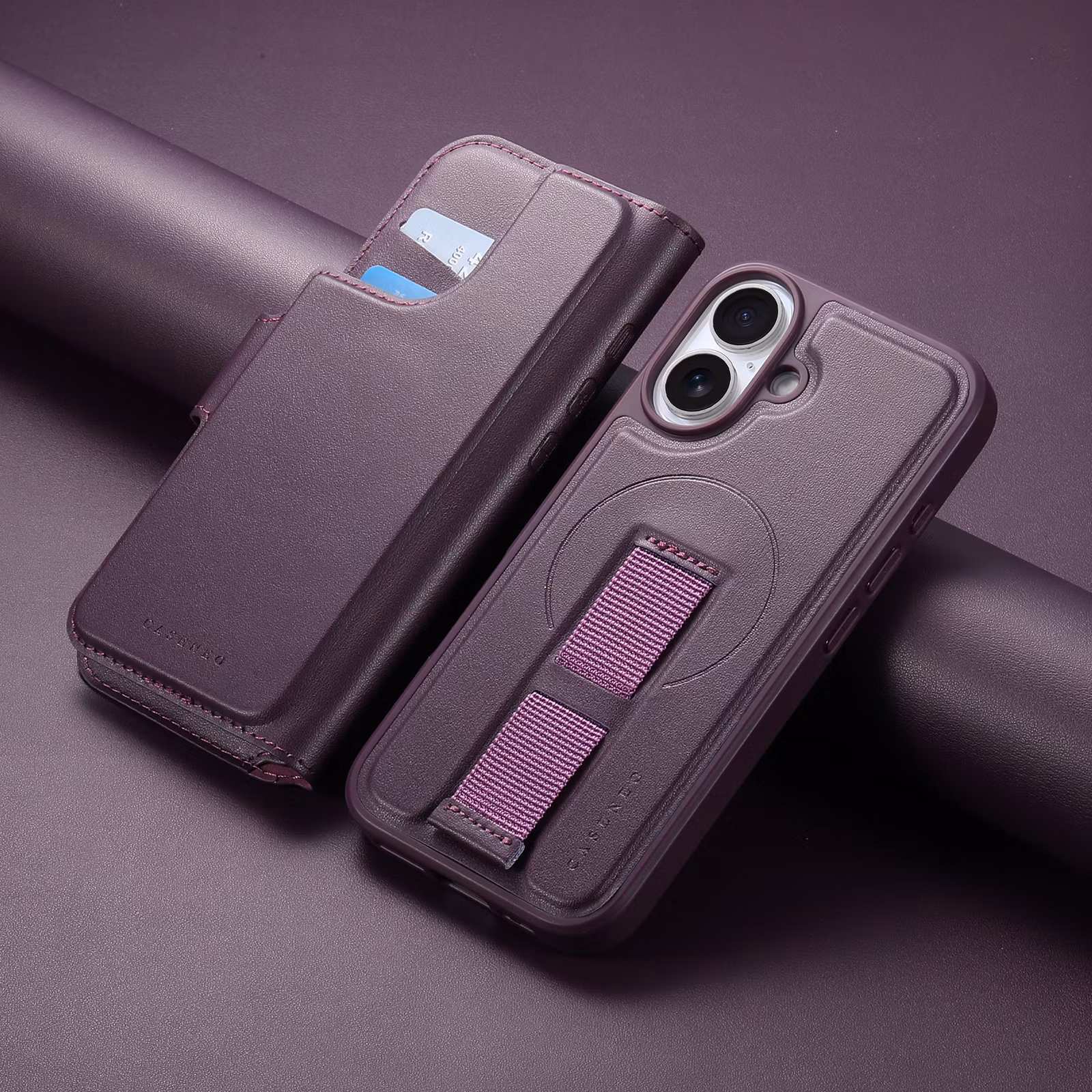 iPhone 16 Plånbok med MagSafe-skal & fingerband Lila