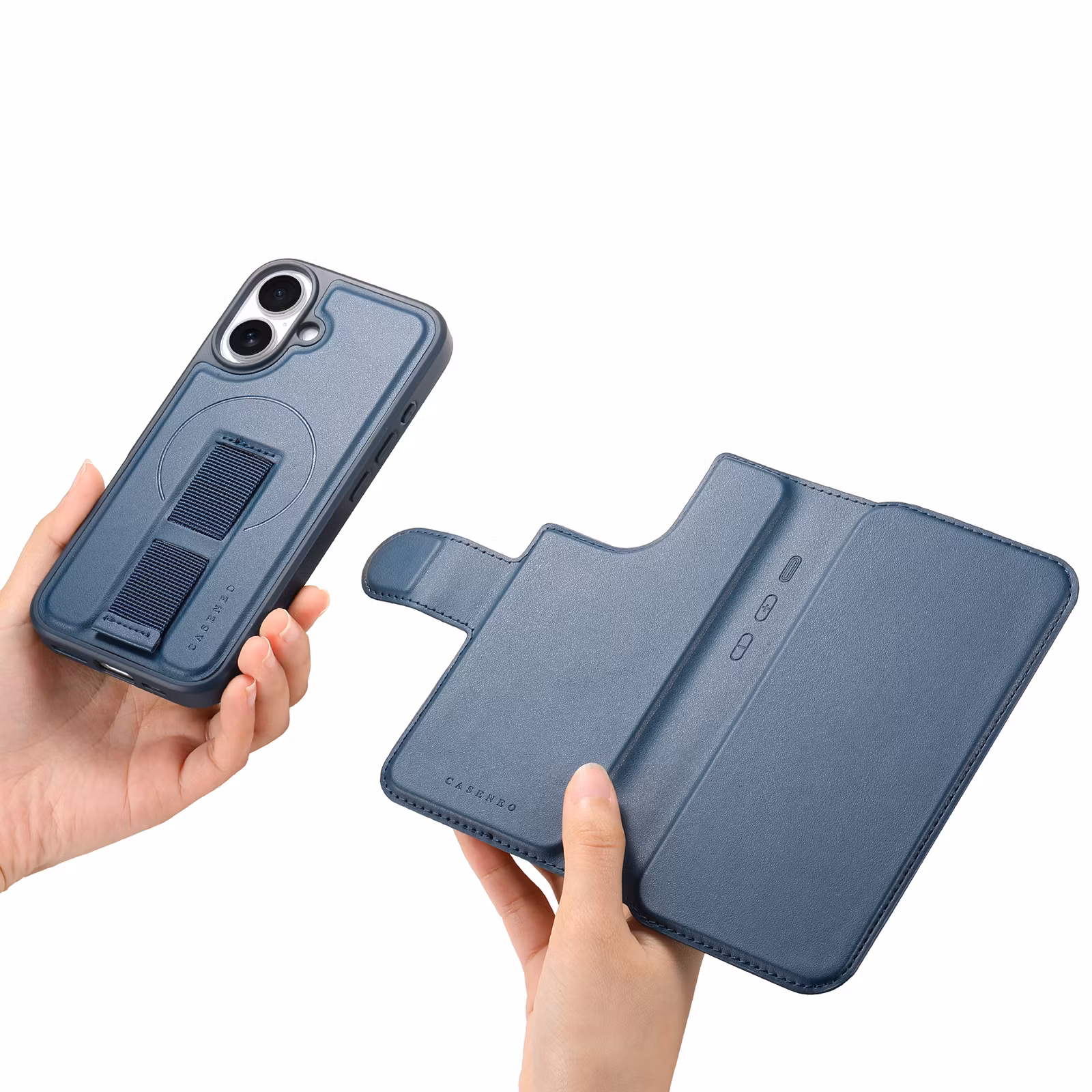 iPhone 16 Plånbok med MagSafe-skal & fingerband Blå
