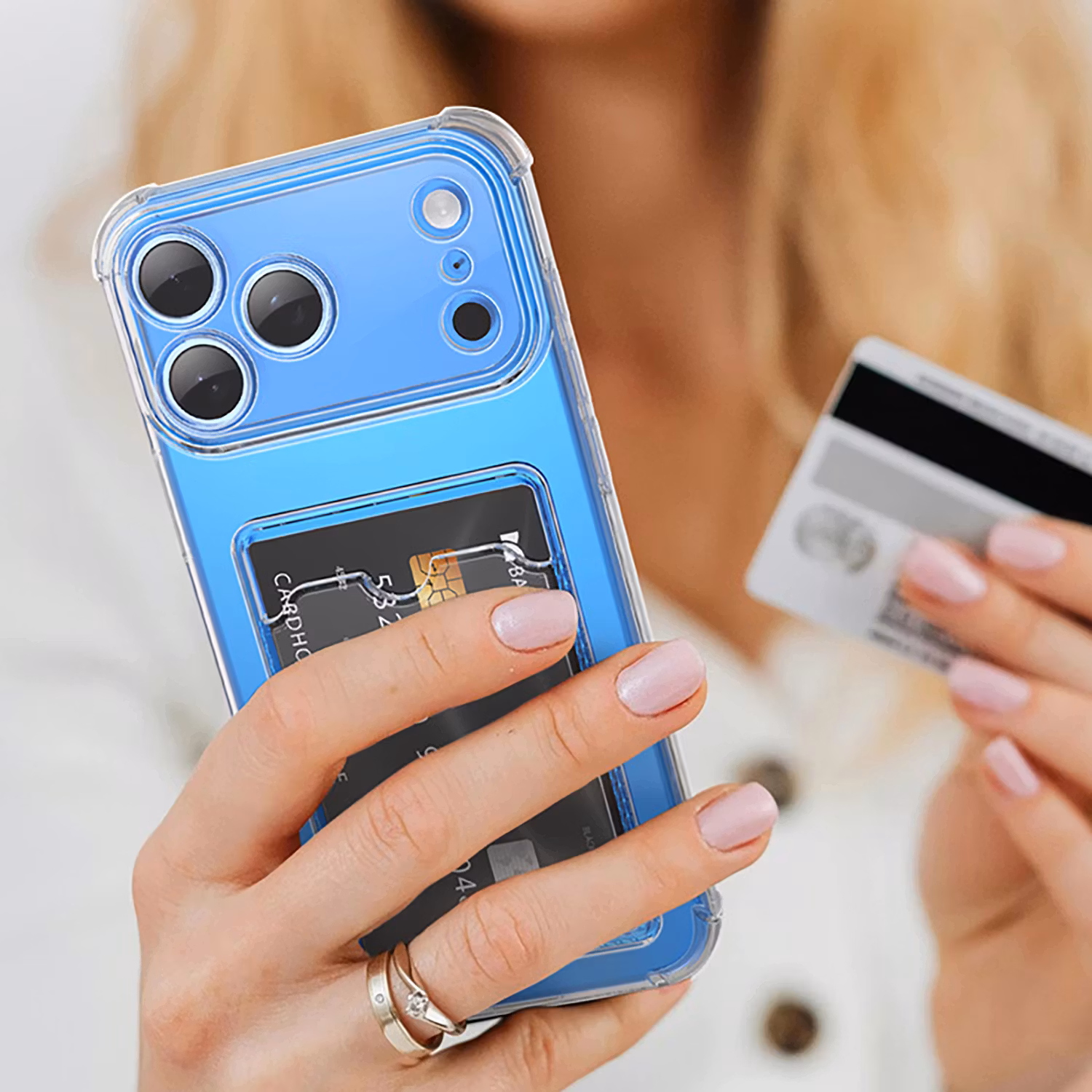 iPhone 17 Pro Stöttåligt Skal med Kortfack-Transparent