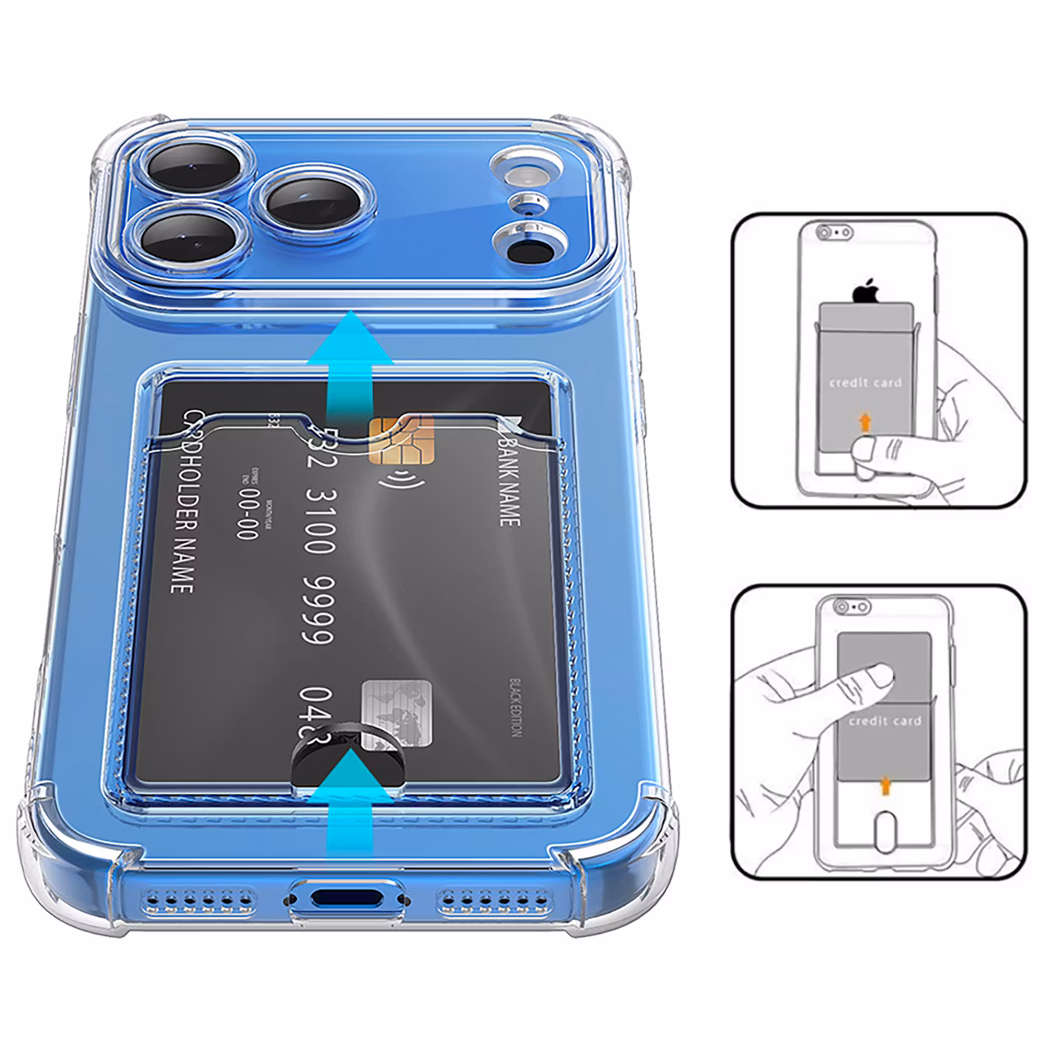 iPhone 17 Pro Max Stöttåligt Skal med Kortfack-Transparent