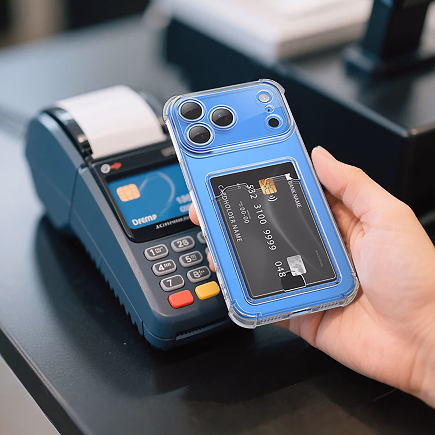 iPhone 17 Pro Max Stöttåligt Skal med Kortfack-Transparent