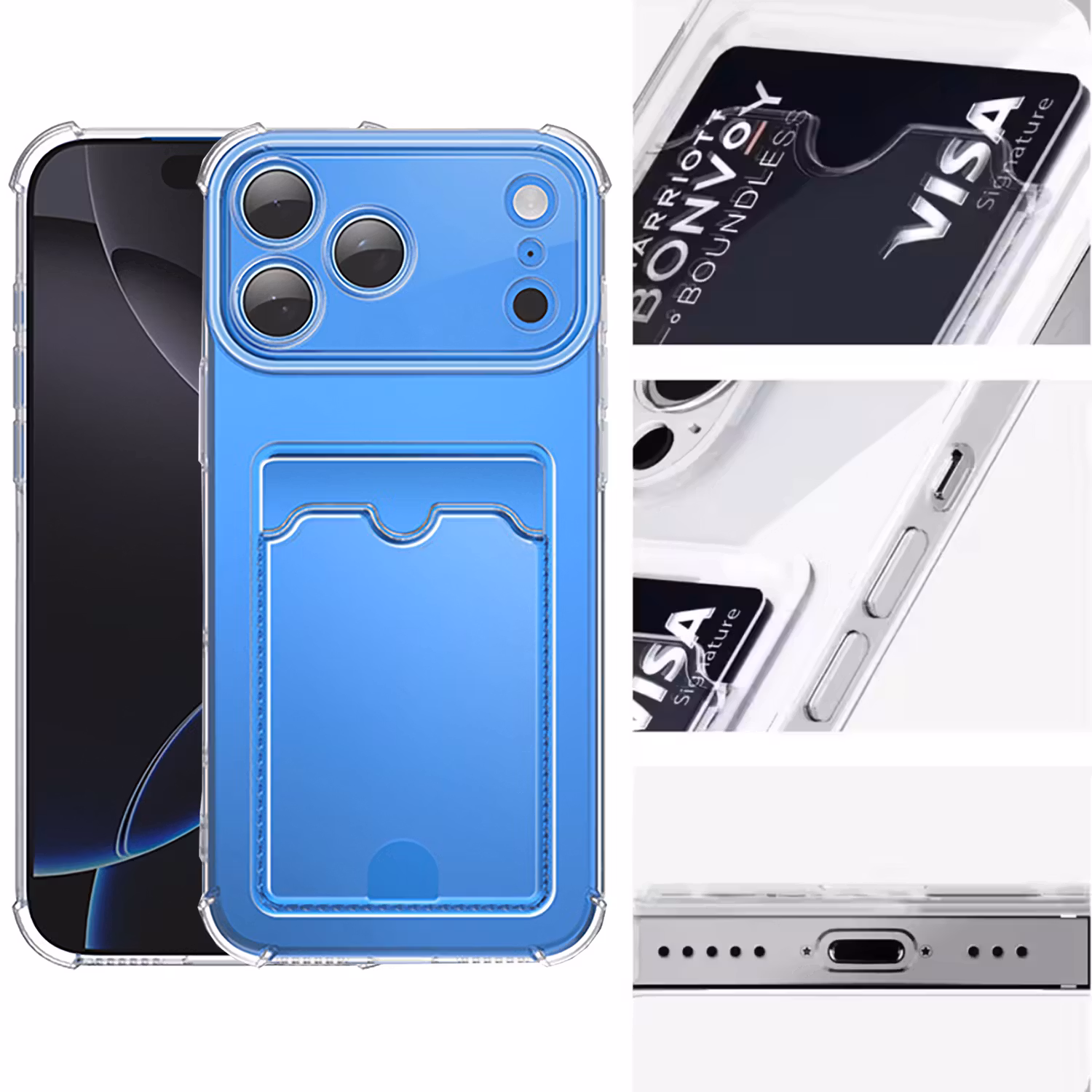 iPhone 17 Pro Max Stöttåligt Skal med Kortfack-Transparent