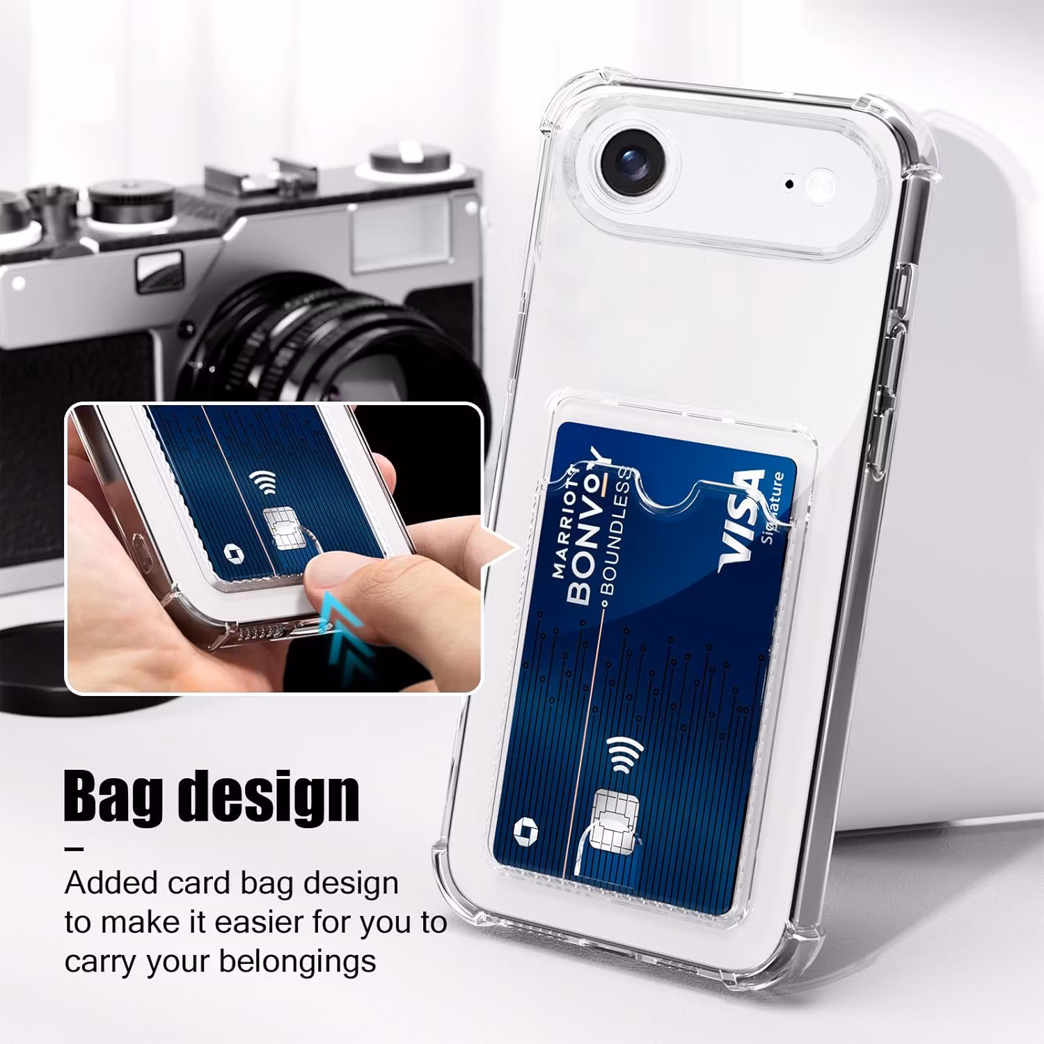 iPhone 17 Air Stöttåligt Skal med Kortfack-Transparent