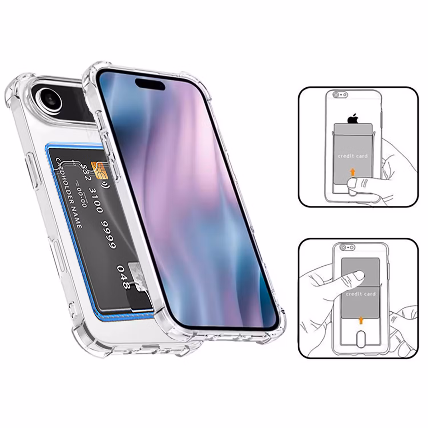 iPhone 17 Air Stöttåligt Skal med Kortfack-Transparent