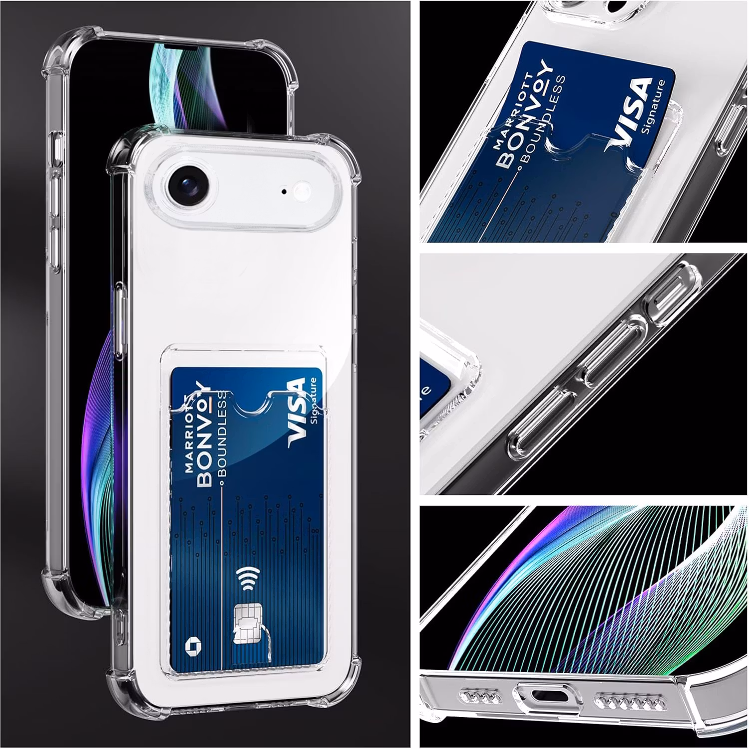 iPhone 17 Air Stöttåligt Skal med Kortfack-Transparent